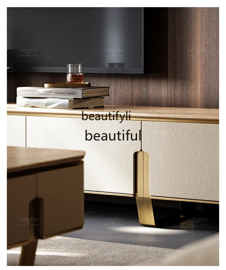 Italian Minimalist TV Cabinet Large Flat Living Room Home TV Cabinet Marble Coffee Table TV Cabinet