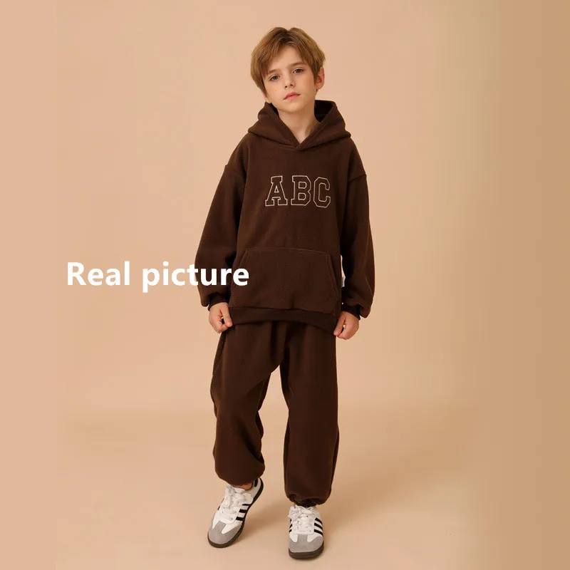 ベビーフリーススウェットシャツとパンツセット,長袖,暖かい服,厚手のベルベットスーツ,子供服,冬の衣装,プラス,2個,新しい2023