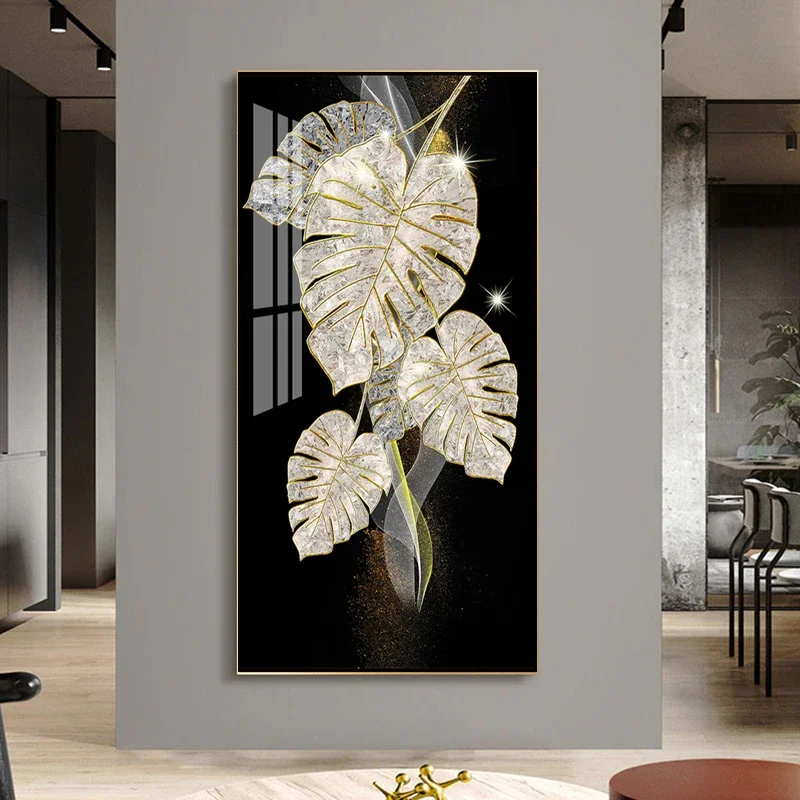 Canvas Prints Black Golden Monstera Ginkgo Biloba Luxury Poster With Frame Watercolor Leaf Butterfly Wall Art Canvas Painting Pl