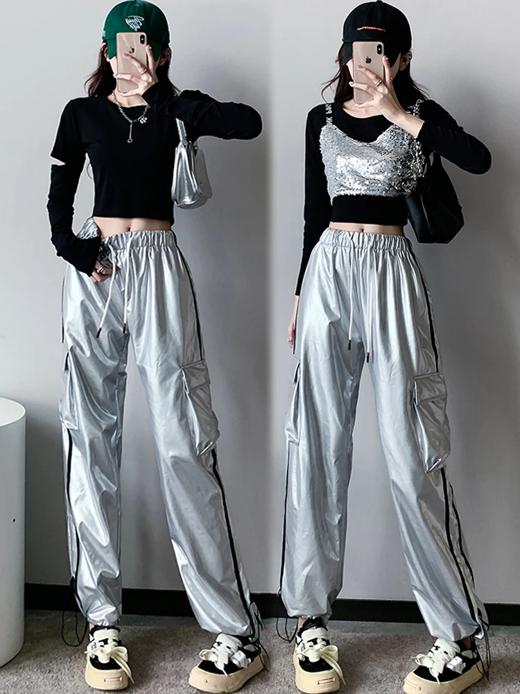 Sexy Silver Stage Performance Costume for Women's Dance Team Jazz Dance Broadcasters Clothing Cotton Fabric Ethnic Style