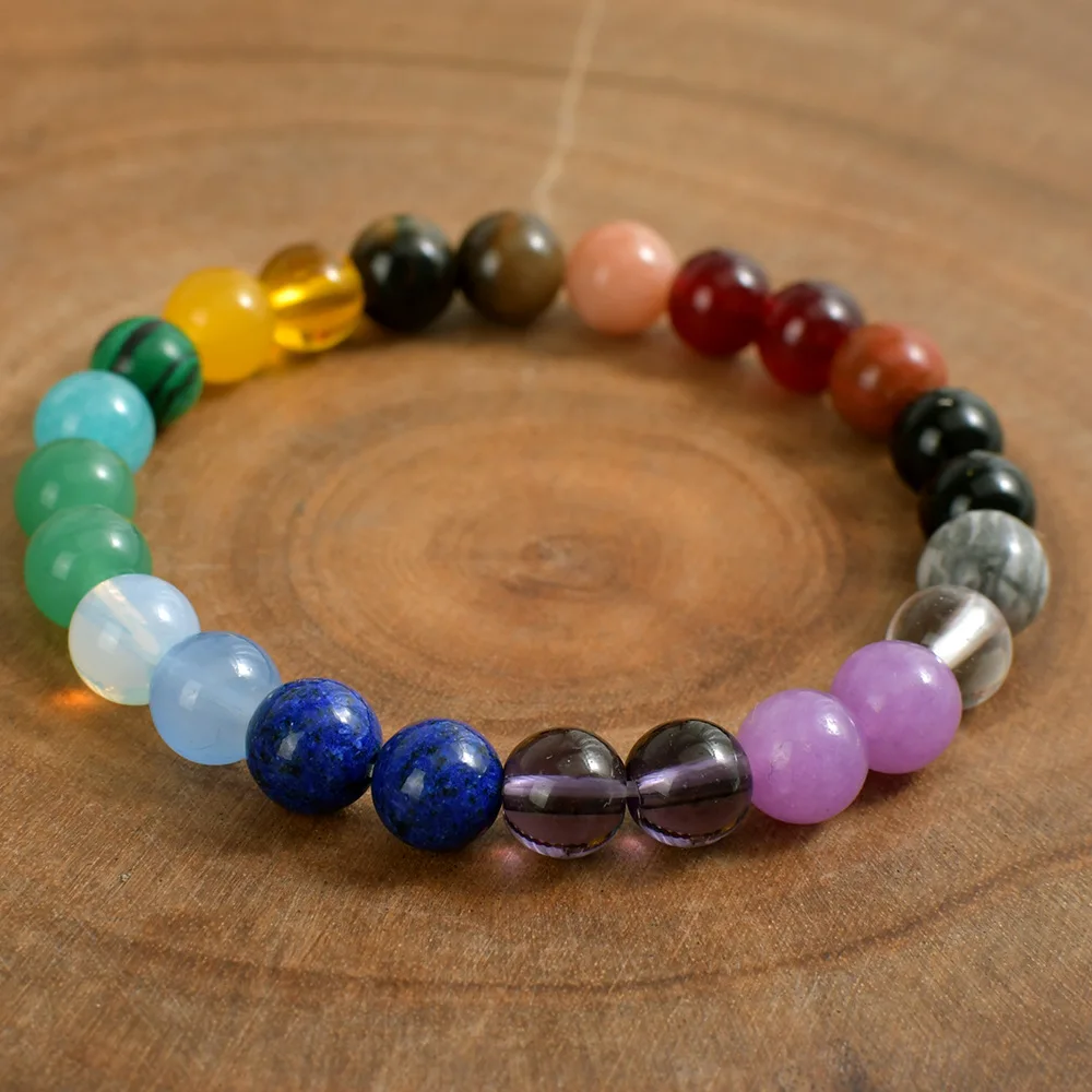 Bohemian Rainbow Stone Bracelet On Hand Best Wishes Colorful Nature Stone Energy Beaded Bracelets Jewelry Gifts