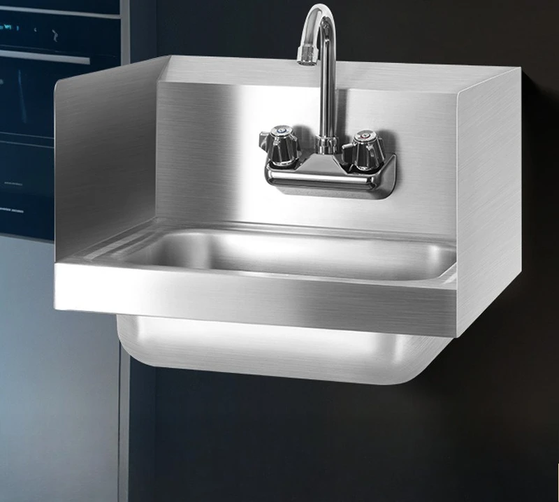 304 stainless steel wall-mounted sink wall-mounted sink with water retaining plate on three sides for household use