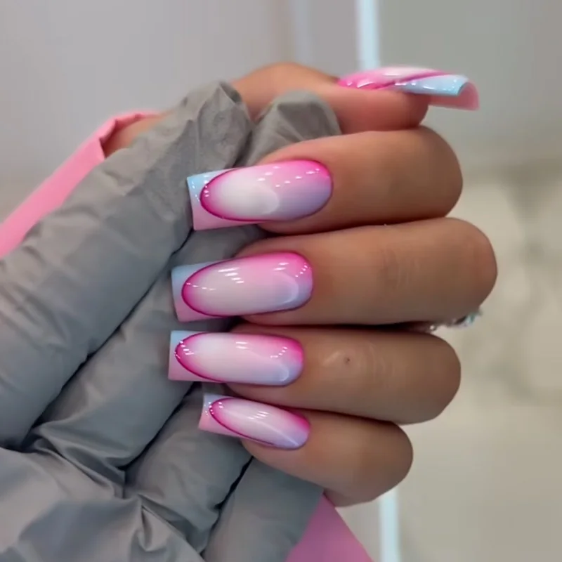 French Gradient Nail Sticker 3D Aura Red Blue Dizzy Powder Blusher Nail Decals Design Self-Adhesive Gradient Lines Decoration