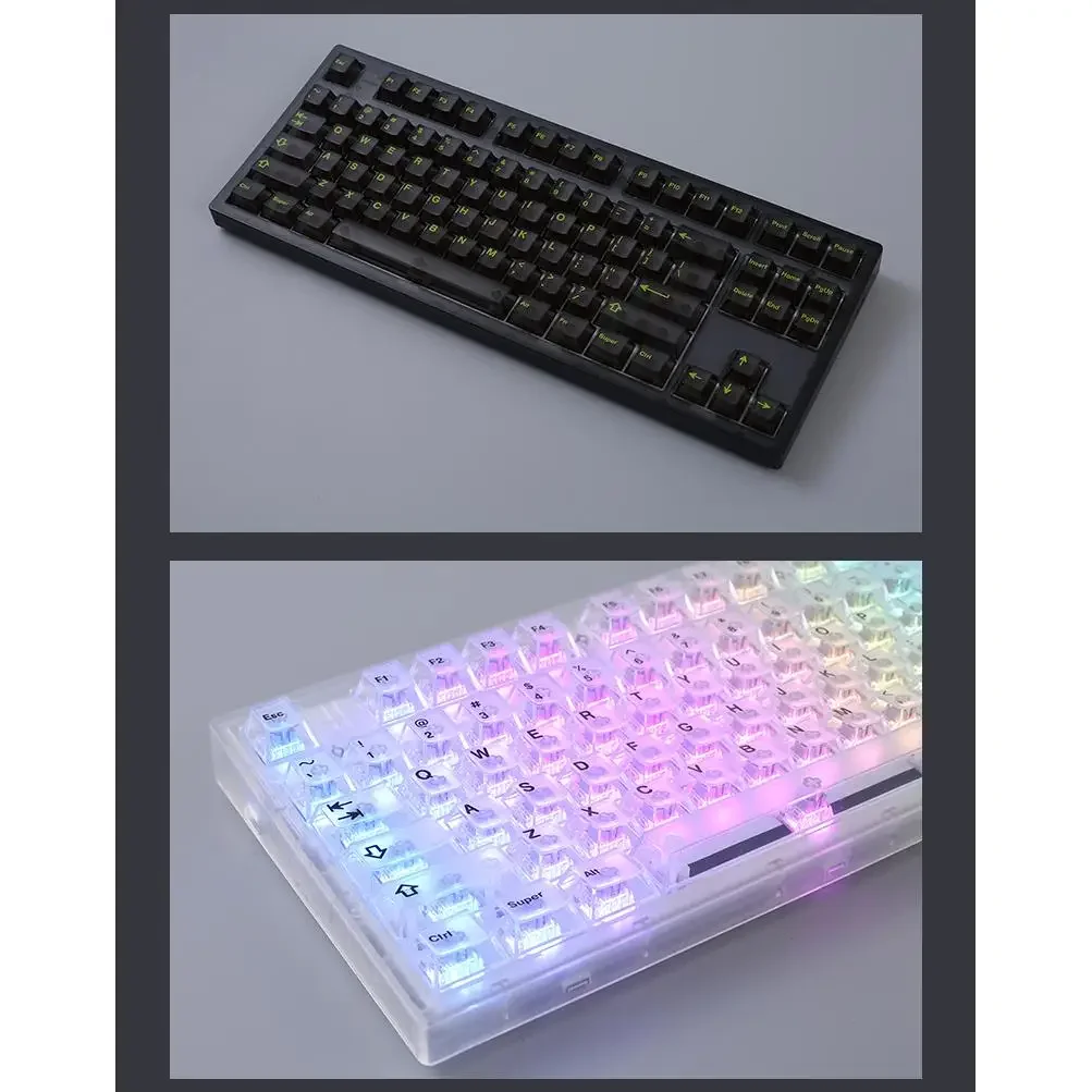 Transparent Keycaps Set White Matte Black PC Material PBT Original Height 87/104 Key Mechanical Keyboard Keycap Ice Crystal Key