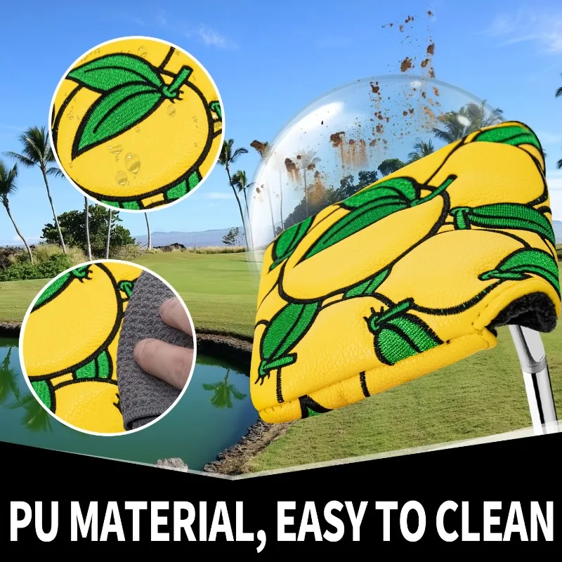 قطعة واحدة من غطاء رأس نادي الجولف الأصفر، غطاء رأس وضع الجولف، تصميم نمط برتقالي، ملحقات الجولف، مقاوم للغبار ومتين