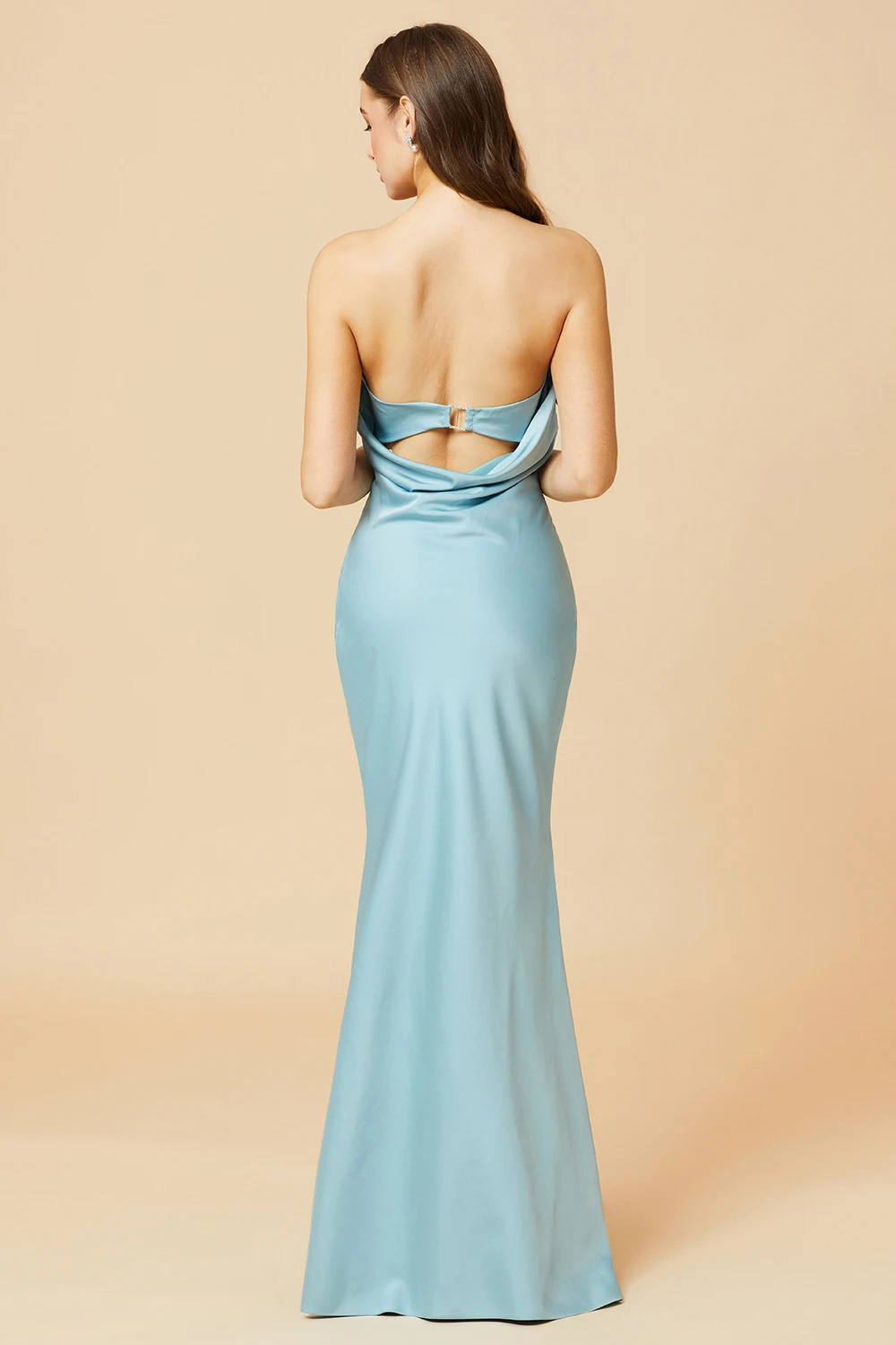 Elegant Plain Strapless Bridesmaid Dresses Satin Simple Sleeveless Bodycon Floor-Length Wedding Party Gowns Women Cocktail Dress