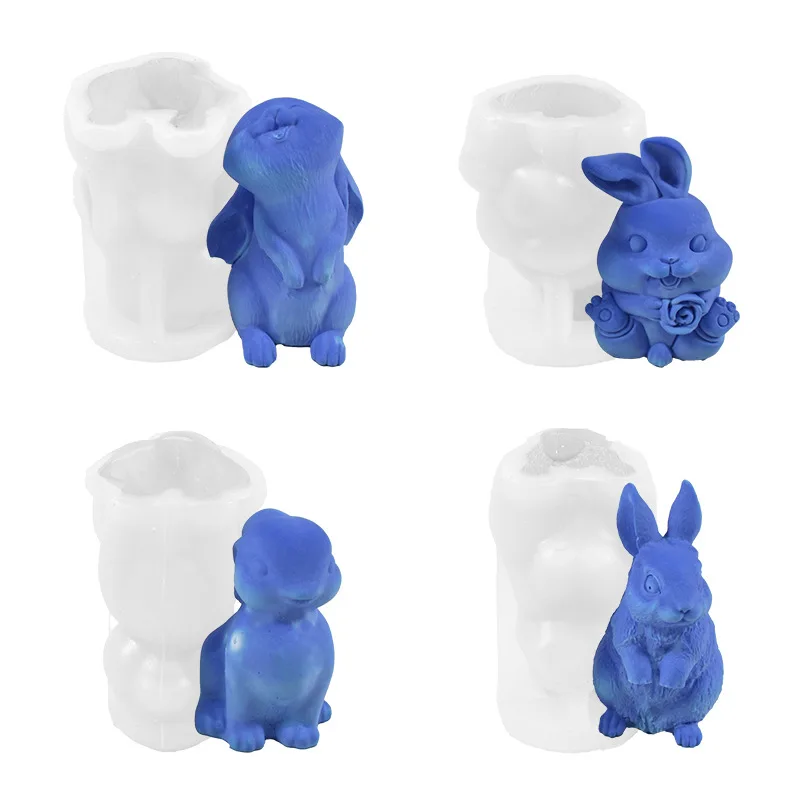 Flower Easter Rabbit Silicone Candle Mold for DIY Aromatherapy Candle Plaster Ornaments Soap Epoxy Resin Mould Handicrafts Make