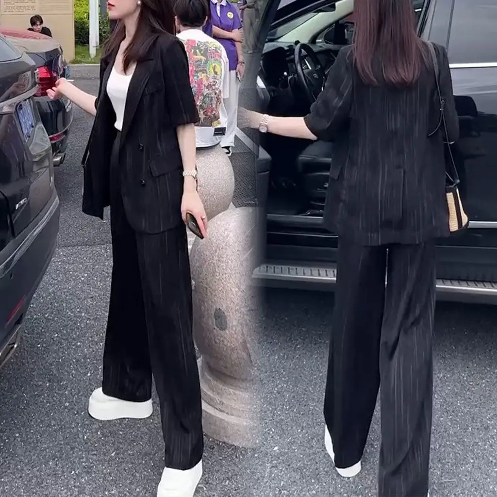 

Women Matching Sets Lady Office Outfits Summer Women Blouse Causal Wide Leg Pant Sets Elegant Solid OL Suit Tracksuits A549