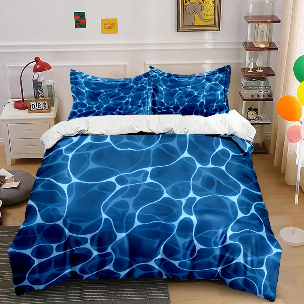 Abstract Blue Water Ripples Pattern Print Bedding Set 1 Duvet Cover 2 Pillowcases for Adult and Children Luxury Gift Full Size
