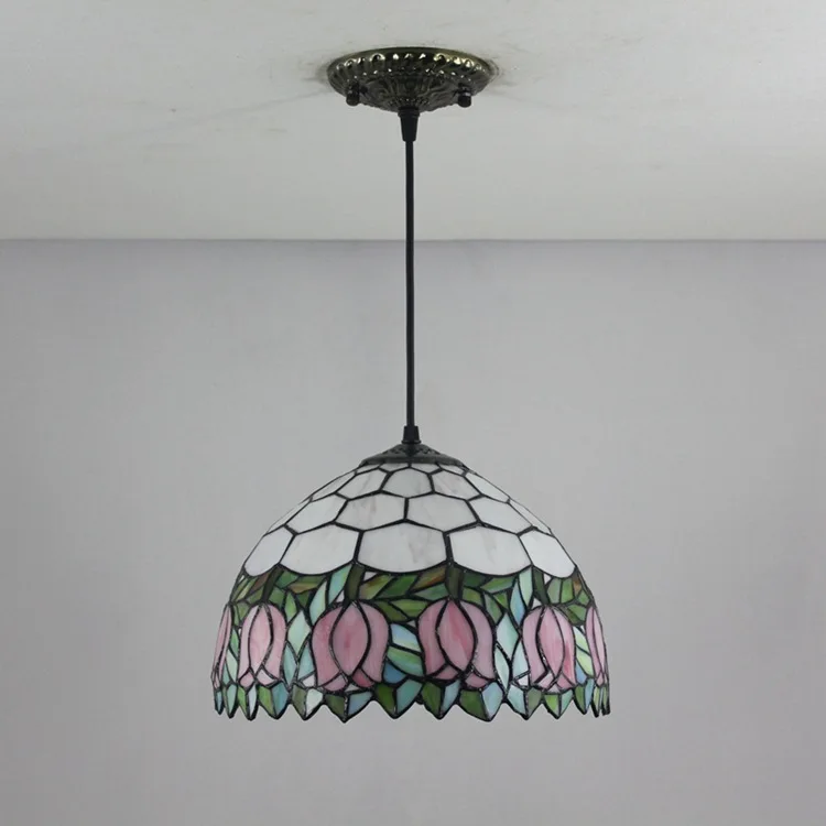 Tiffany Stained Glass Chain Pendant Lights 30cm Lamp 12 IncGarden Tulip Pattern Droplights Bedroom Study Restaurant