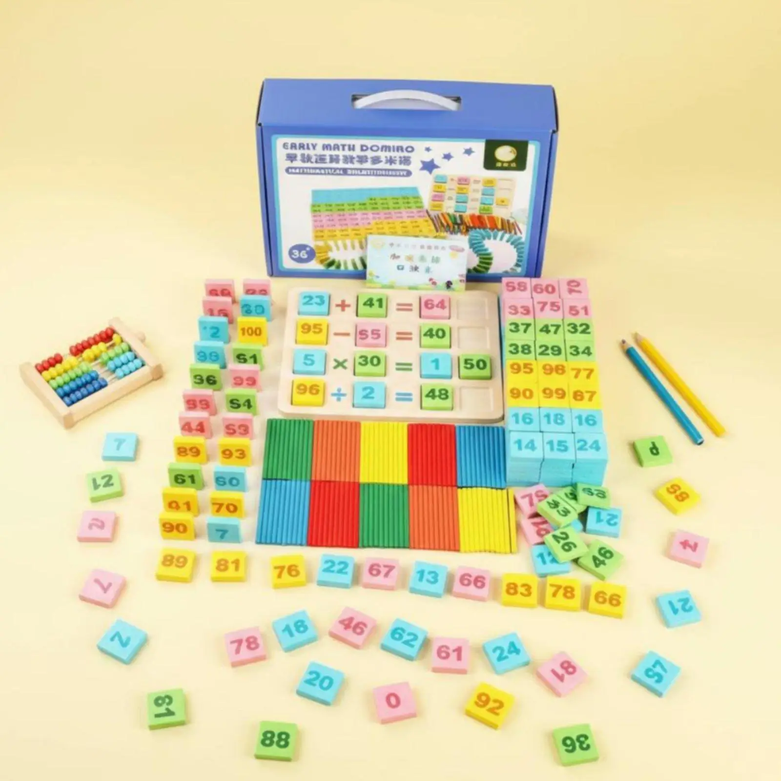 Numbers Learning Kids Wooden Educational Domino Blocks Math Toys Multiplication Game for Elementary School