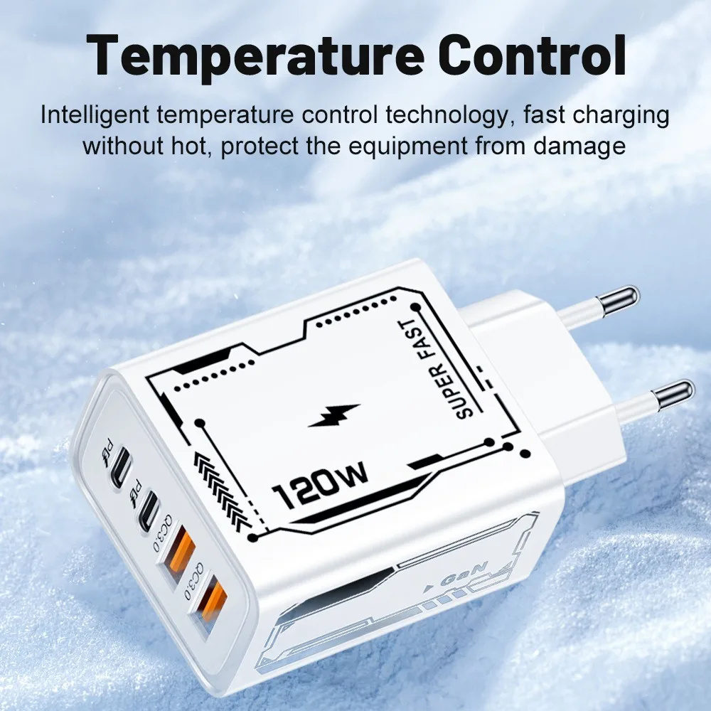 120 واط USB نوع C شحن سريع شاحن USB متعدد المنافذ شاحن الهاتف المحمول محول آيفون هواوي Xiaomi الجدار شاحن سريع #5