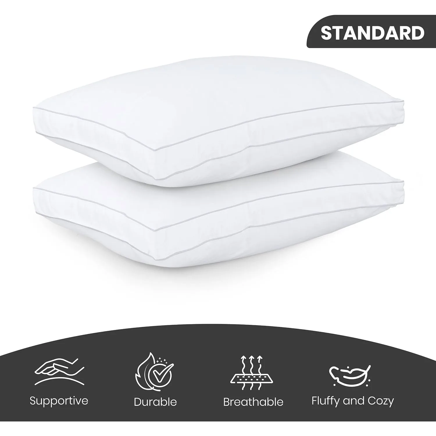 Pillows for Sleeping Standard Size (White), Set of 6, Cooling Hotel Quality, Gusseted Pillow for Back, Stomach or Side Sleepers