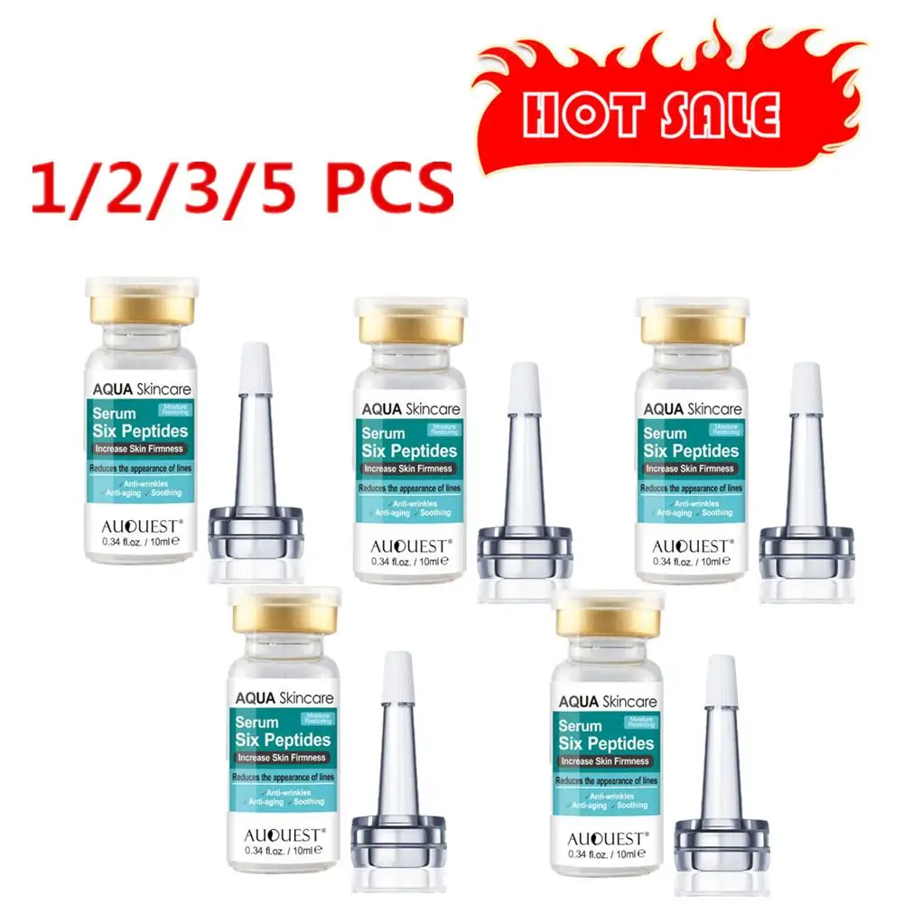 Suero líquido de seis péptidos, ácido hialurónico y antiarrugas, colágeno blanqueador, crema para el cuidado de la piel, 1-5 piezas, 10ml