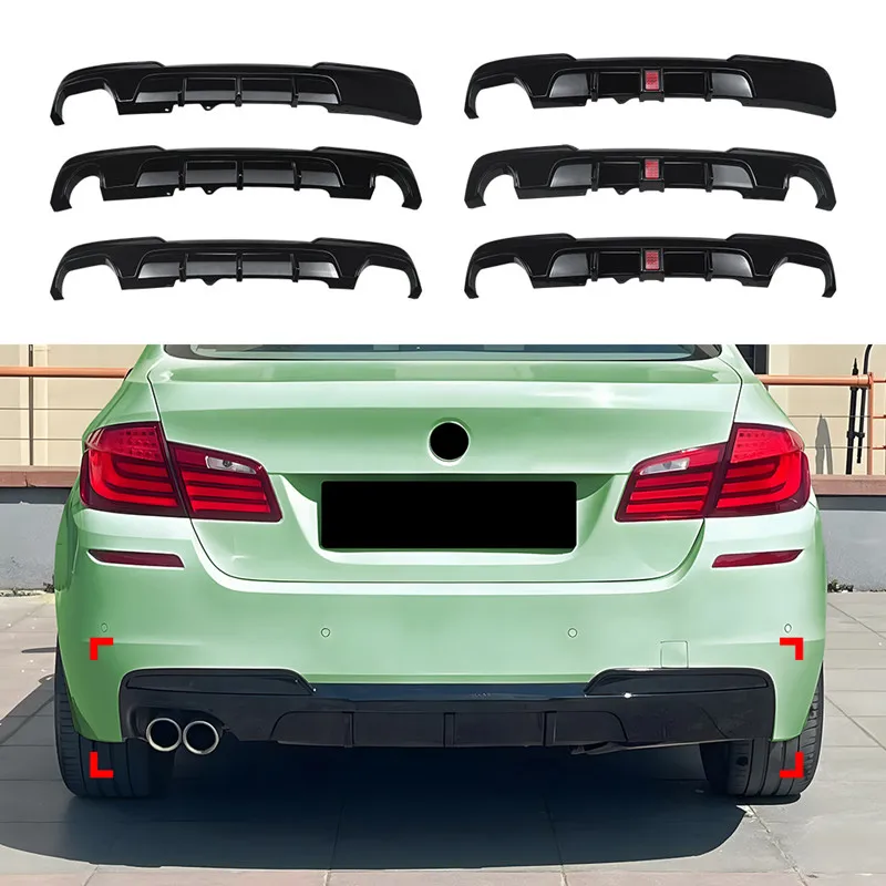 For BMW 5 Series F10 F11 M Sport 2011-2017 Car Rear Bumper Black Diffuser Splitter Spoiler With Iight LED Exterior Body Kit view 2