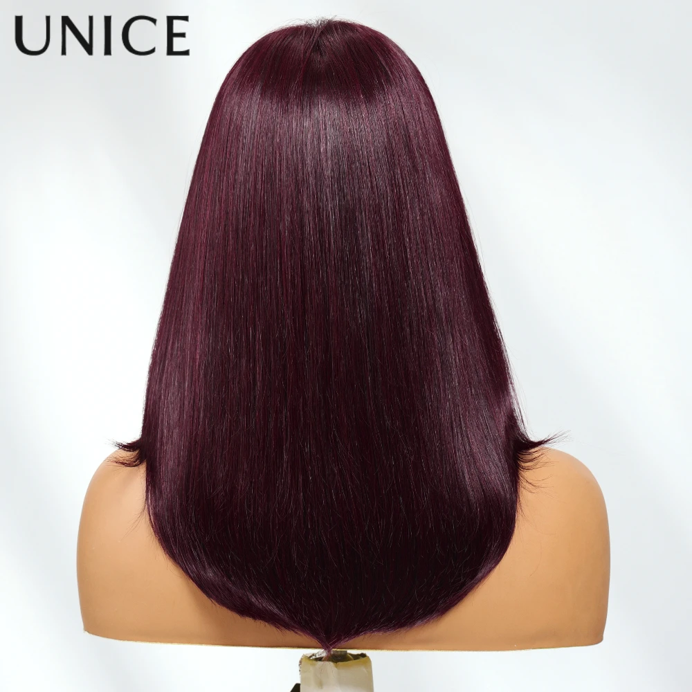 UNice الكرز الأسود الطبقات قطع مستقيم بوب شعر مستعار مع الانفجارات 7x5 الدانتيل قبل قطع قبل ابيض غلويليس شعر مستعار شعر الإنسان 150% الكثافة