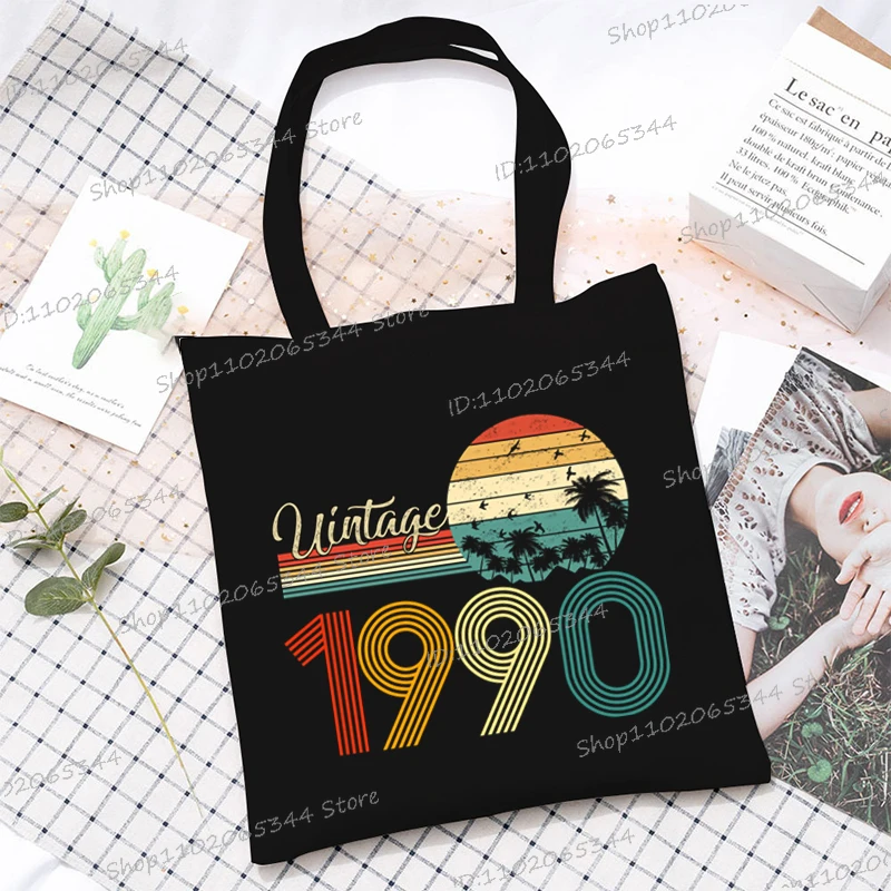 

Leopard Print 1990 To 1999 Pattern Canvas Tote Bags Women Men Funny Fashion Birthday Gifts Shoulder Bag Christmas Handbags