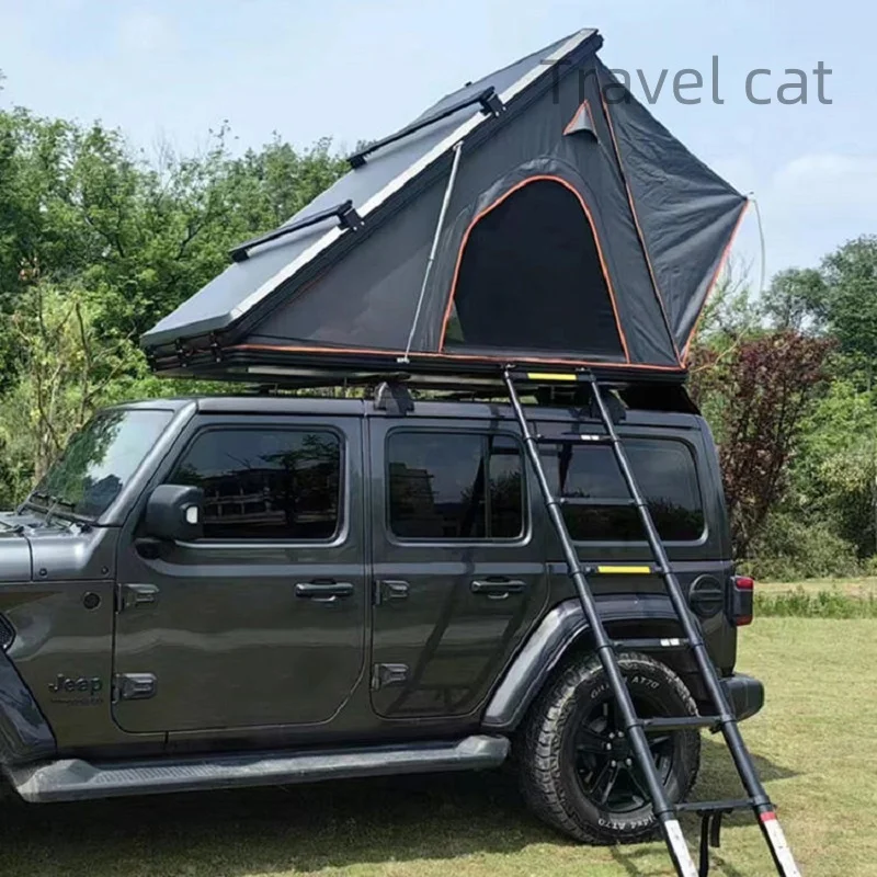 Double Layer Black Triangle Car Roof Tent Flip Aluminum Hard Shell with Oxford Fabric From the Best Seller,Custom