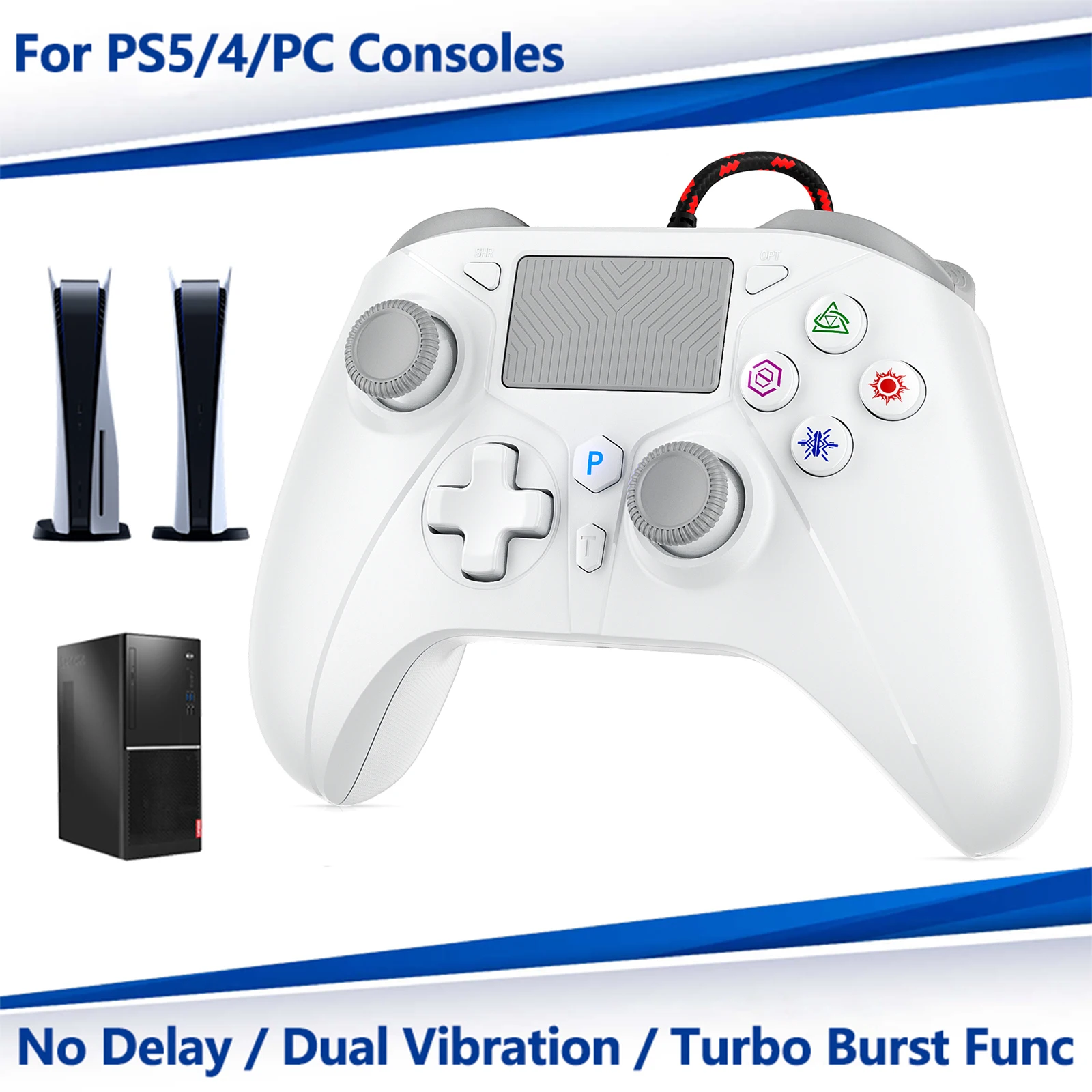 

Wired Controller for PS5/4/PC Gamepad Game Remote Control Hall Effect Joystick Turbo Programmable Back Button Multi-Touch Pad