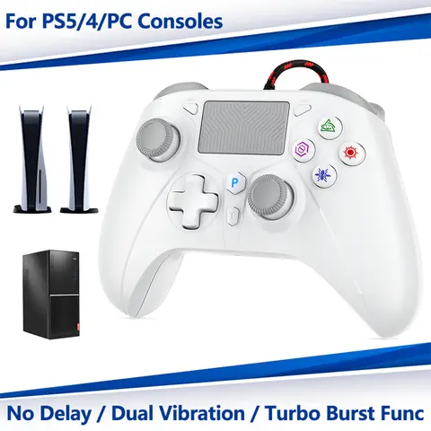 PS5/4/PC 게임 패드 용 유선 컨트롤러 게임 원격 제어 홀 효과 조이스틱 터보 프로그래밍 가능한 뒤로 버튼 멀티 터치 패드