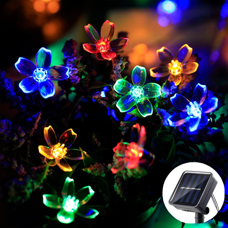 Solar Cherry String Light Blossom Festoon Wedding LED Fairy Light Solar Garland Lamp for Patio Holiday Garden Outdoor Decoration