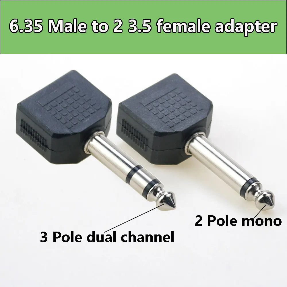 2Pole Mono/3pole dual channel Plug Jack Audio Adapter 6.35 Male to Double 3.5 Female stereo Headphone Mic Y Splitter Connector