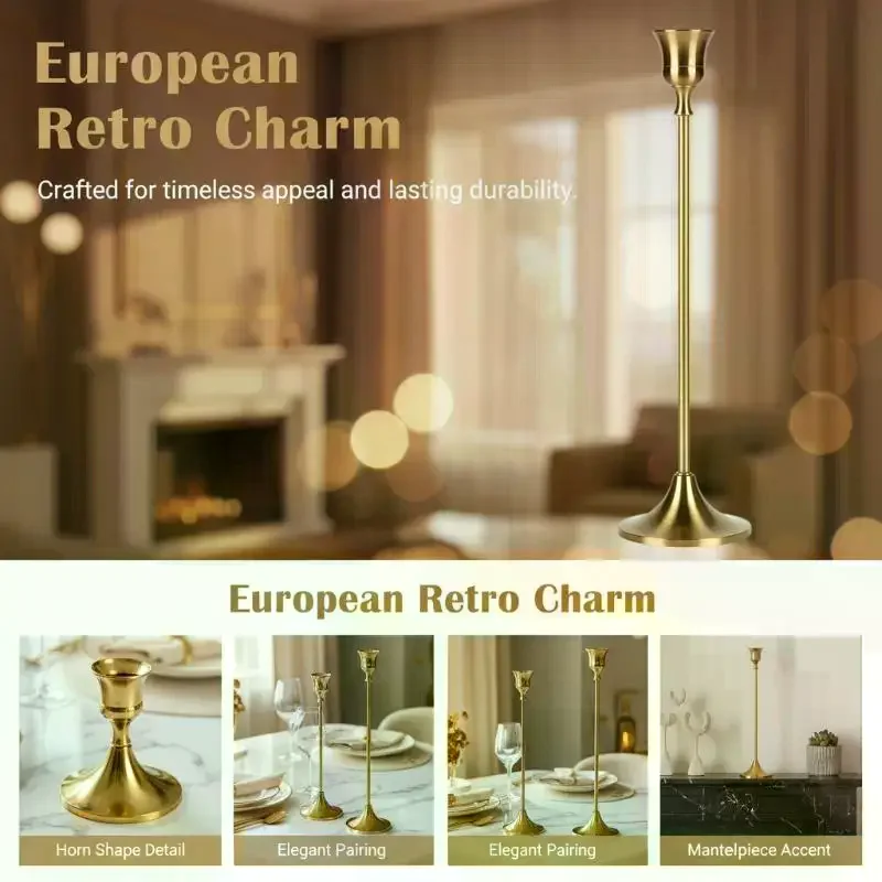 3PCS Metal Candle Holder Simple Candlestick For Wedding Party Candlelight Dinner