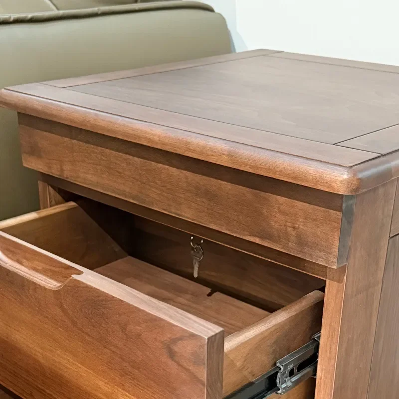 T02 Black Walnut Concealed Bedside Table Solid Wood Nightstand with Hidden Safe Large Capacity Anti Theft Storage for Bedroom
