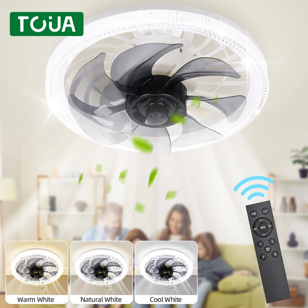 New Modern Ceiling Fan Light LED Intelligent  Remote Control Dimmable Quiet Bedroom Restaurant Living Room E27 Base Ceiling Fan