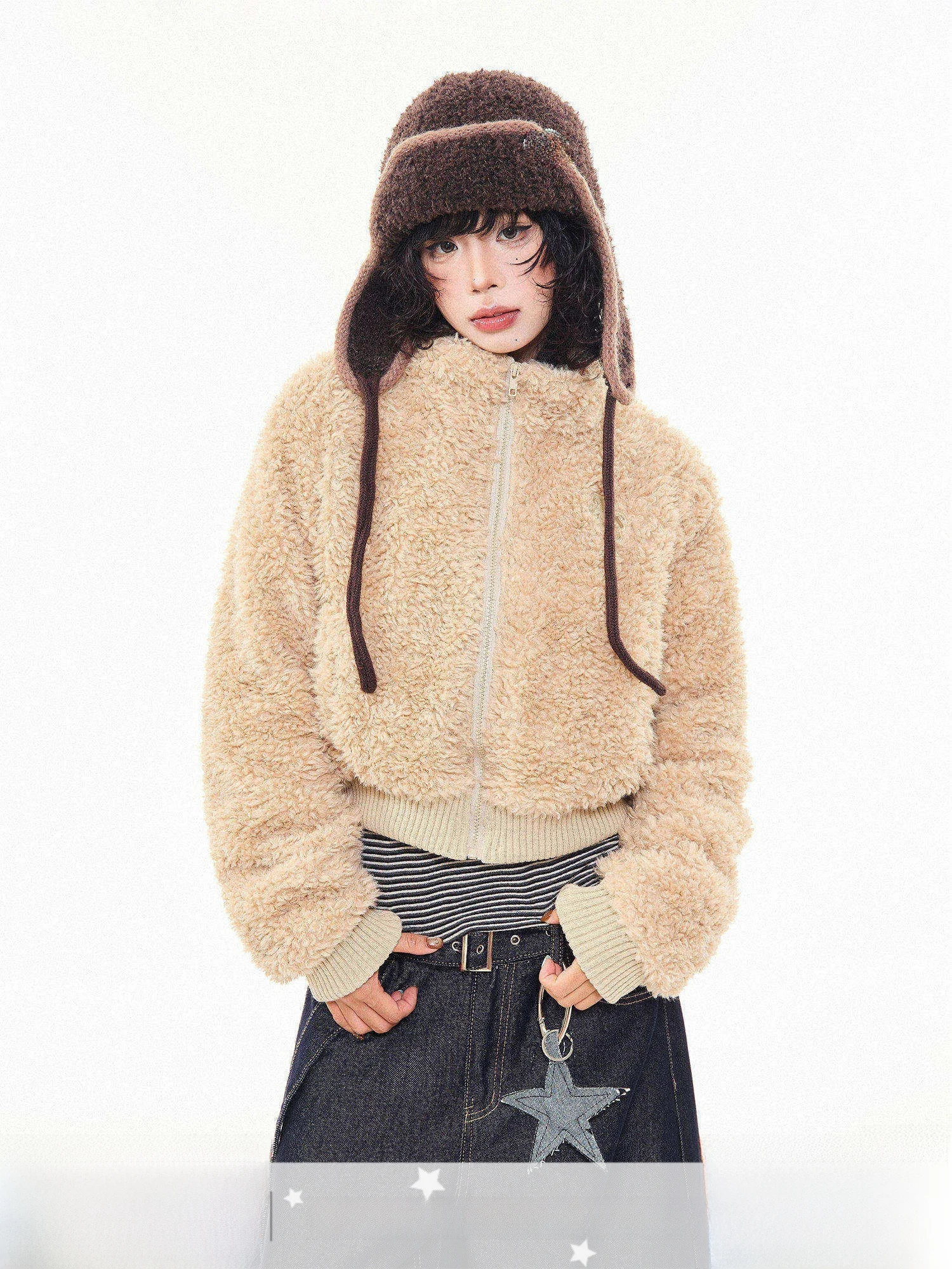 

MKGO American Retro Stand Collar ort Lamb Fur Jaet Women Winter Loose Lazy Small Thiened Cotton Coat Warm Commute Sle
