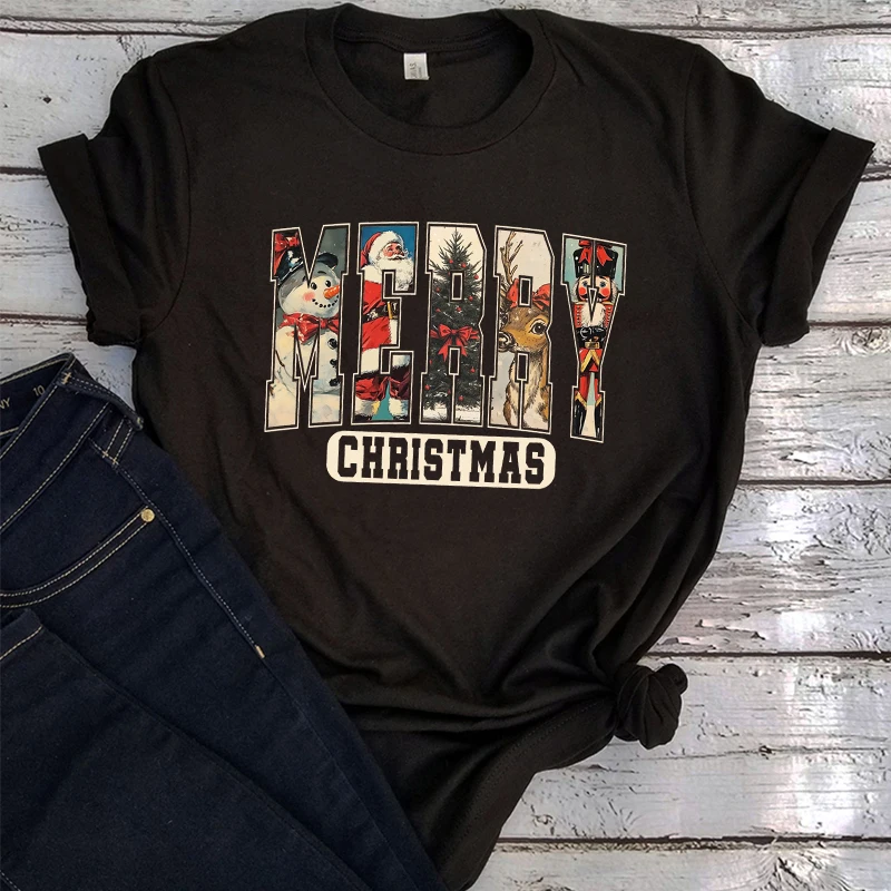 Merry Christmas Shirt Christmas Family Holiday TShirt Goth Women Clothing Aesthetic Tee