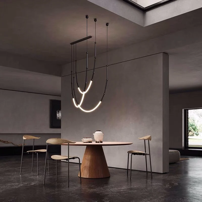 Modern Minimalist Line Chandelier Nordic Designer Creative LED Pendant Lamps for Living Dining Home Hanging Light Fixtures