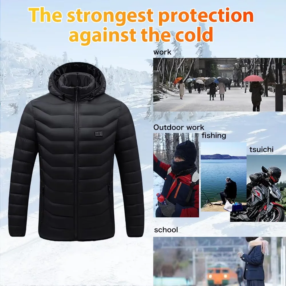 19 منطقة سترة ساخنة الرجال USB الشتاء في الهواء الطلق التدفئة الكهربائية الملابس 4-سرعة التحكم في درجة الحرارة الدافئة مقنعين معطف فوقي #6