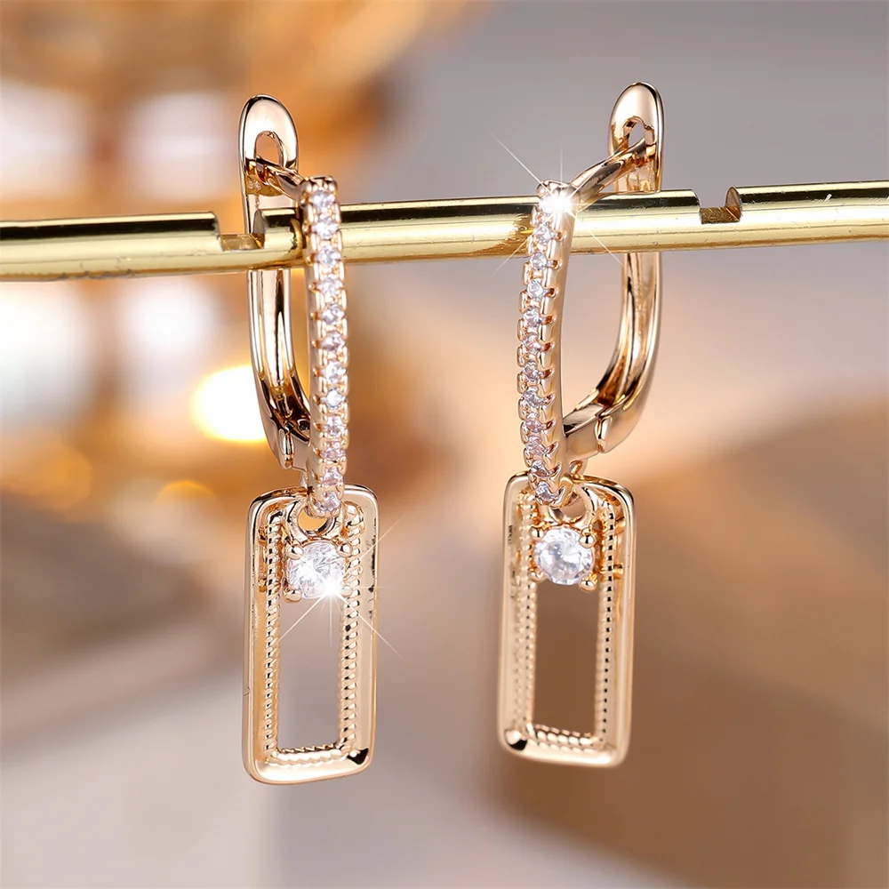Weiße Zirkon-Rundstein-Anhänger-Creolen für Frauen, Vintage-Goldfarbe, Hochzeitsschmuck, Geburtstagsgeschenke