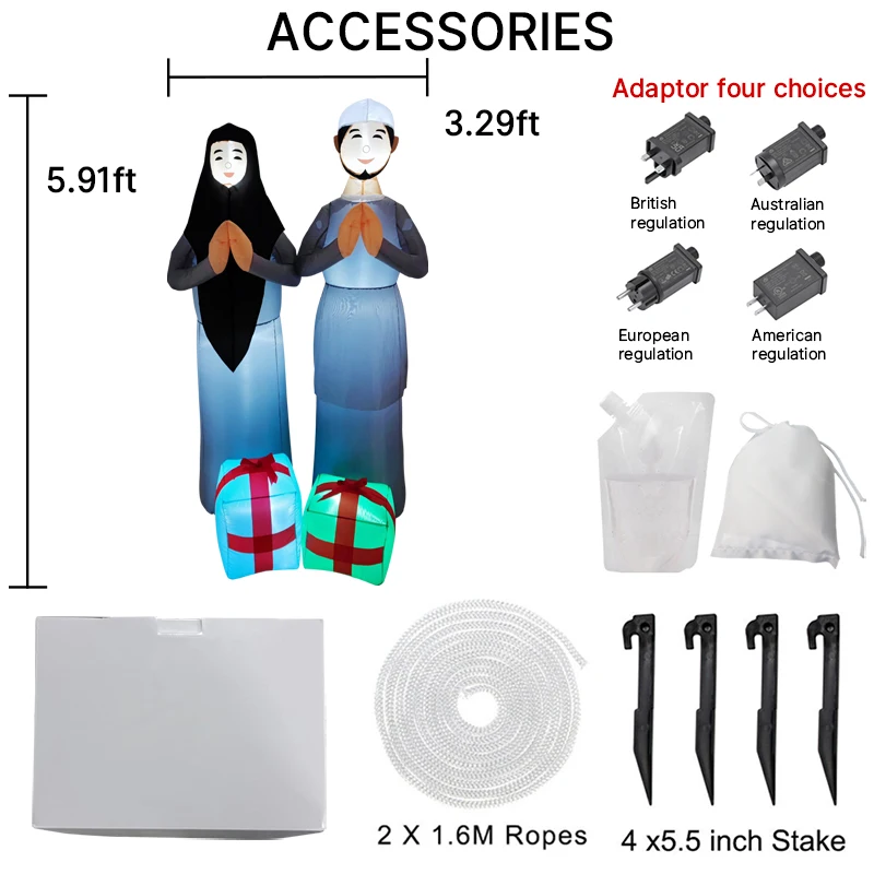 6ft Ramadan Inflatable Decorations Inflatable Eid Mubarak Decoration with LED Lights Islamic Couples Muslim Holidays Outdoor Toy