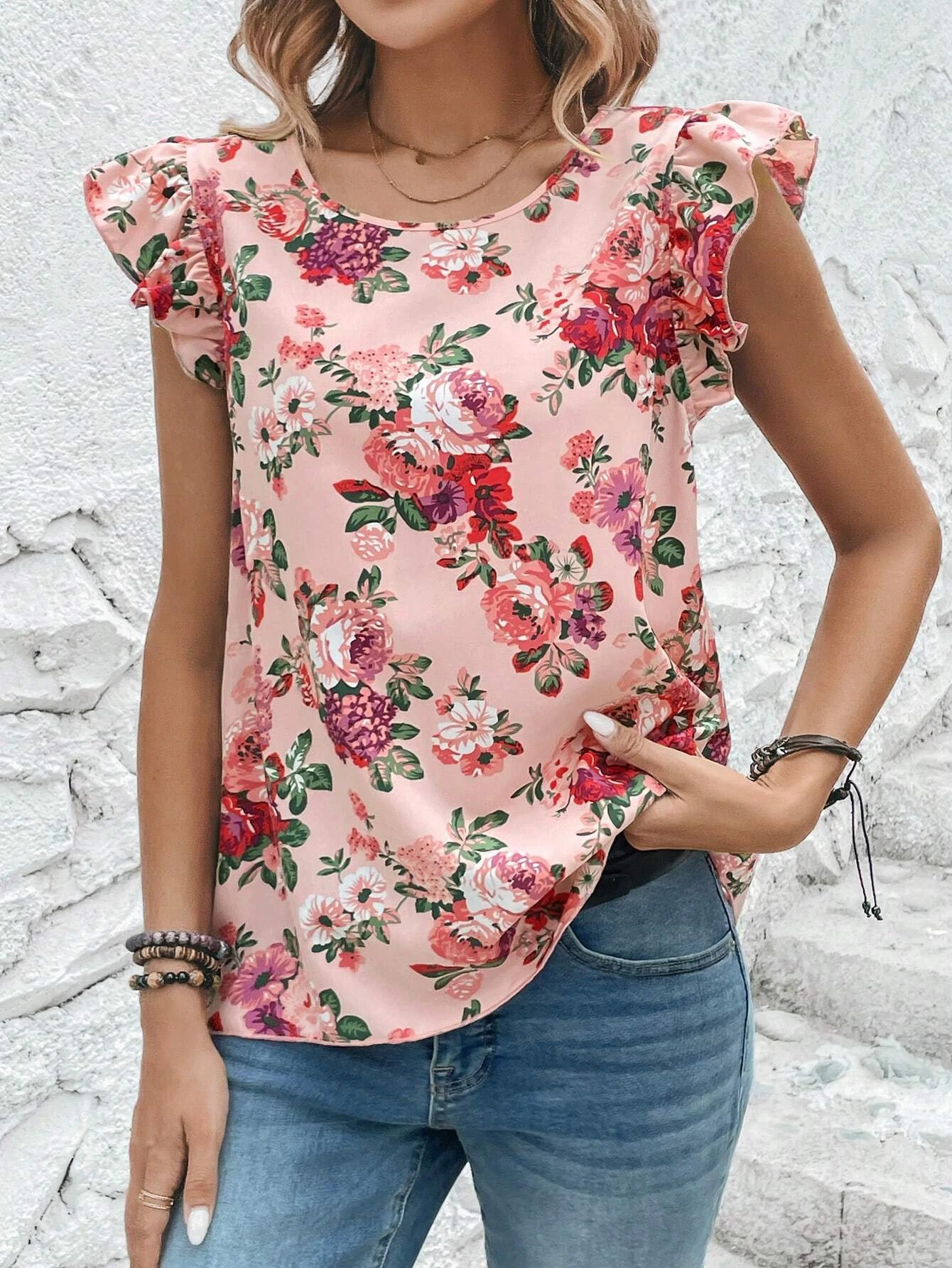 Cross border European and American women\'s fashion elegant floral print slim fit shirt