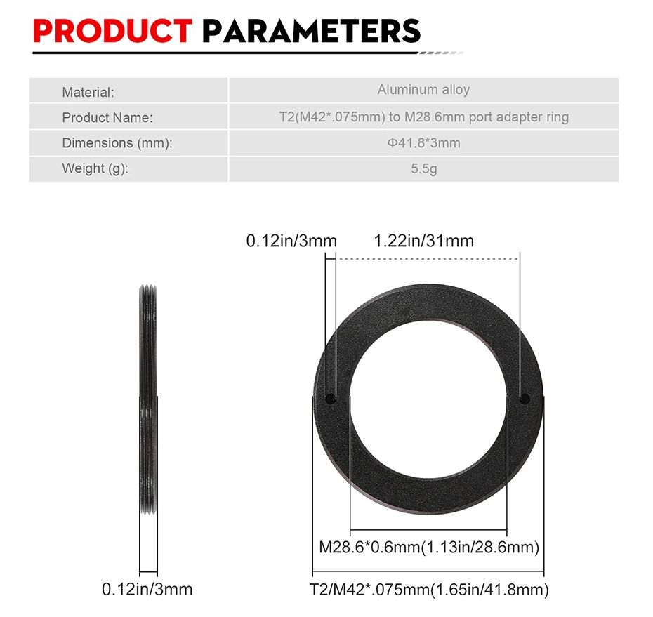 Datyson T2-M28.6 Gewinde-Adapterring für astronomische Teleskopfilter, passend für ASI-Kameras, zum Anschluss an 1,25-Zoll-Filter – Detail 2