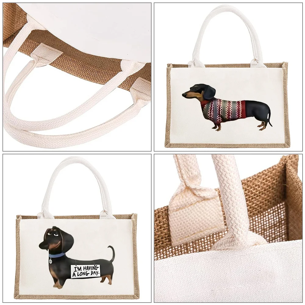 

Tote Bag Environmental Jute Shopping Bag Large Capacity Imitation Sacks Lightweight Grocery Storage Bags Cute Dog Series