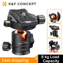 K&F Concept 25mm Camera Tripod Ball Head with 1/4 Inch Quick Release Plate and Spirit Level 8 kg Load Capacity for Tripod Camera