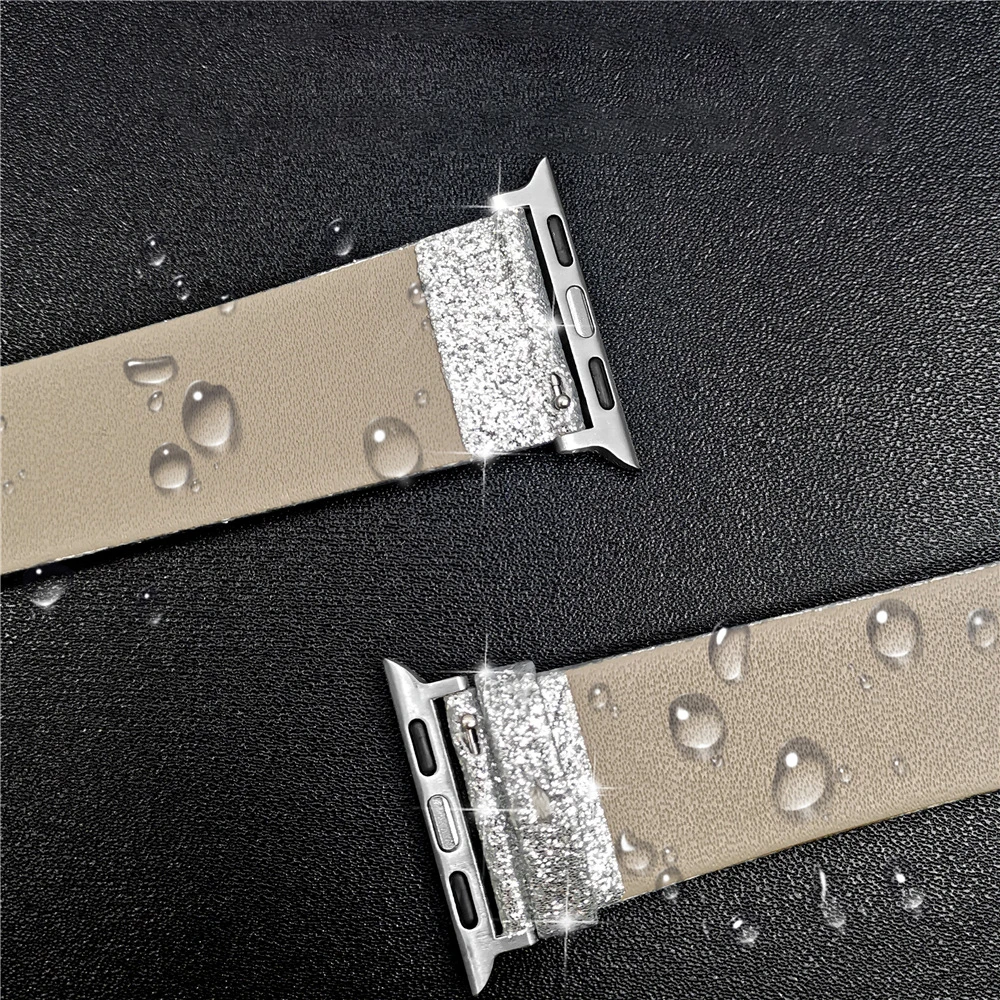 Glitter leather strap For Apple Watch Band 44mm 40mm Ultra 49mm 41mm 42-38-45mm loop Shiny bracelet iWatch Series 7 8 6 5 4 3 SE image 3
