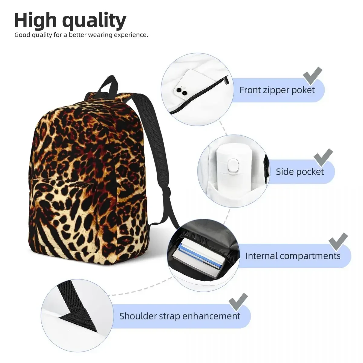 Zaino LEOPARD Fine Art Tiger per scuola materna studente di scuola primaria pelliccia astratta Jungle Book Bags Boy Girl Canvas Daypack