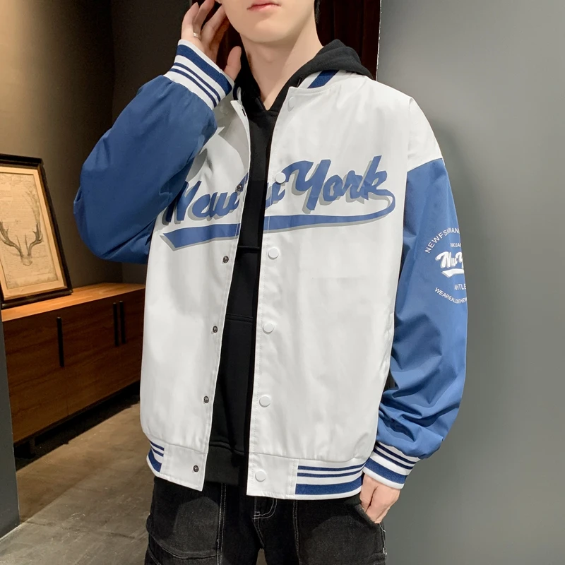 Vintage Baseball Suit Jacket Men's Autumn Korean Style Hip Hop Letter Stitching Windproof Coat Women's Thin Preppy Style Jacket
