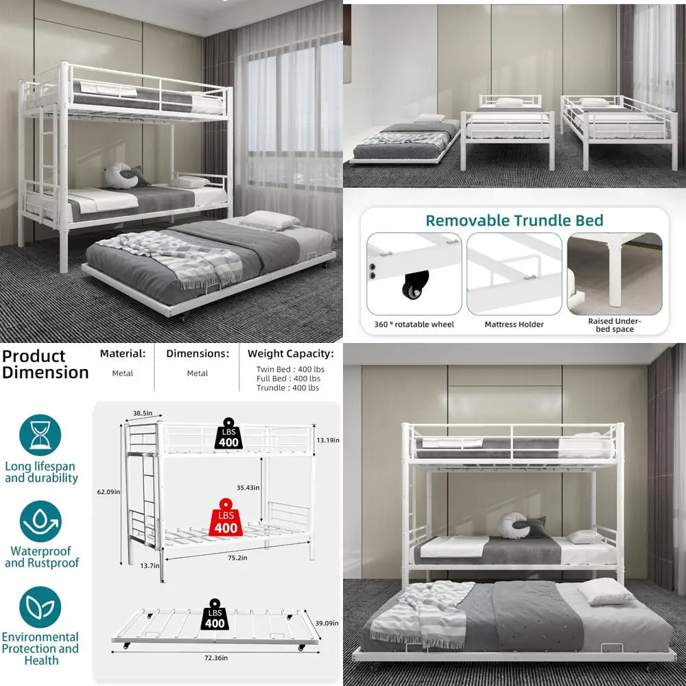 سرير مزدوج بطابقين عالي التحمل مع سلم دولاب وجانبي، سرير بطابقين قابل للتحويل مع قضبان أمان للنوم الآمن #1