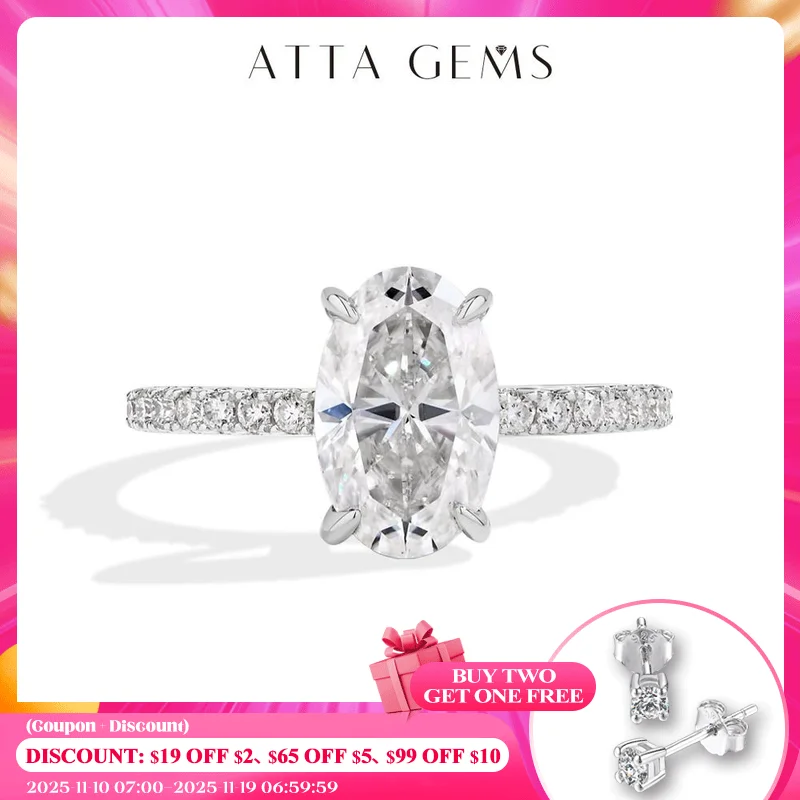 

ATTAGEMS Classic Oval Cut 3.0 CT Moissanite Ring for Women 925 Sterling Silver Gold Plated Engagement Wedding Band Fine Jewelry