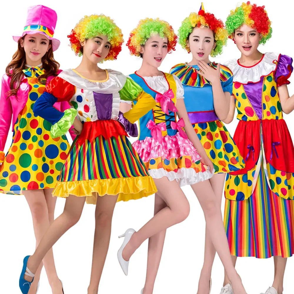Costume da Clown da circo arcobaleno con scarpe parrucca naso in spugna pagliaccio per la festa di natale di Halloween puntelli di abbigliamento Cosplay