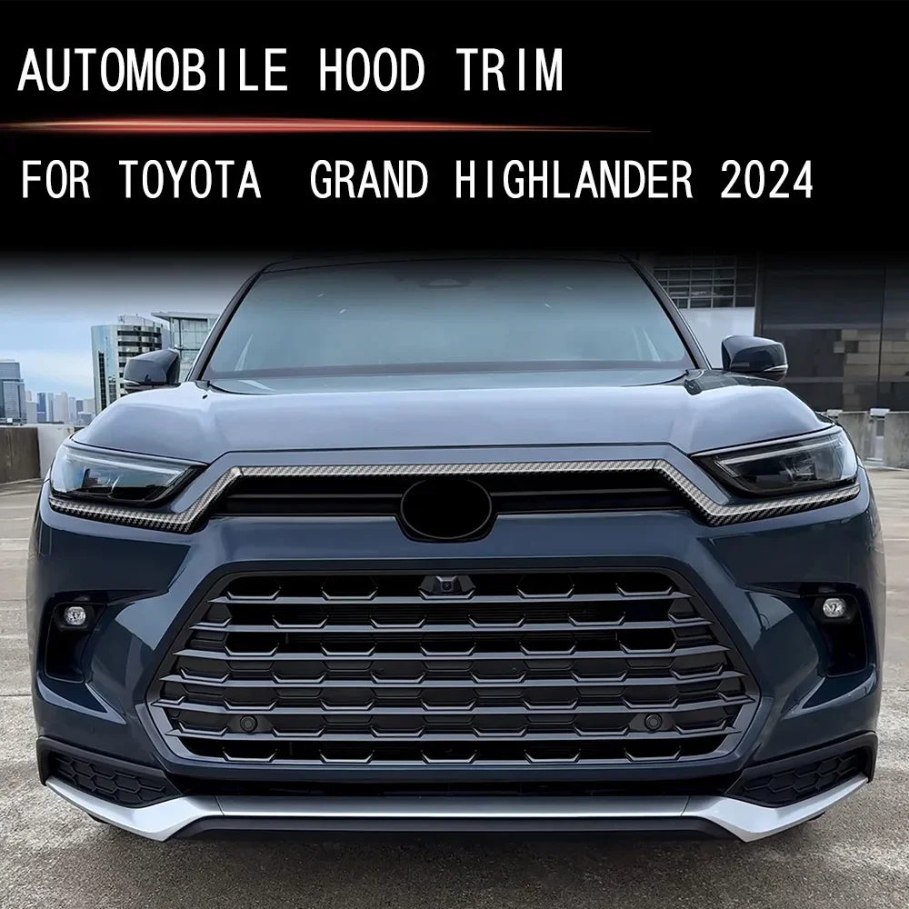 Black FRONT HOOD BONNET GRILL LIP MOLDING COVER TRIM BAR GARNISH Styling Accessories for Toyota Grand Highlander 2024 2025