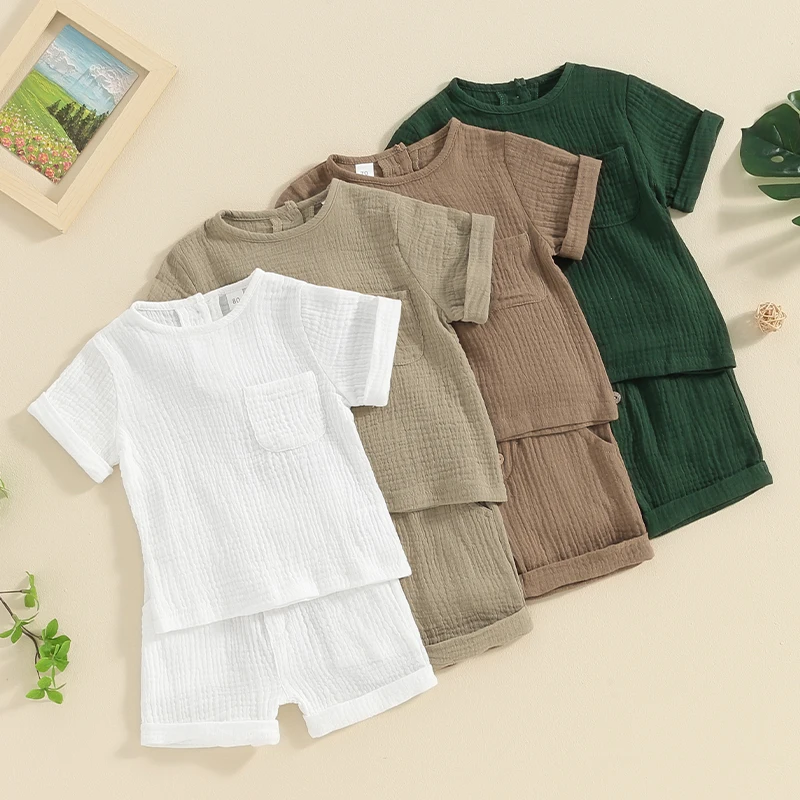 Newborn Baby Boys Summer Cotton Linen Clothes Set