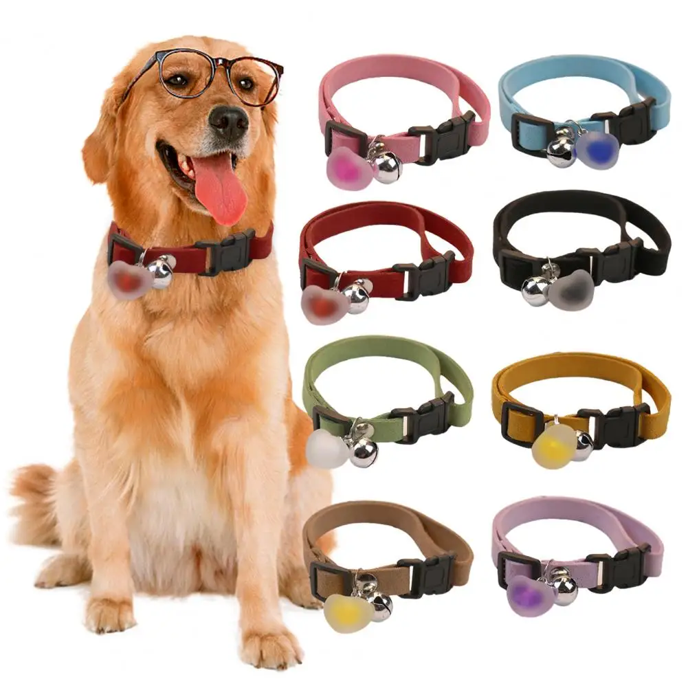 Cat Dog Collar Anti-pull Heart Bell Pendant Adjustable One Size Anti-break Neck Buckle Pet Tracking Leash Supplies