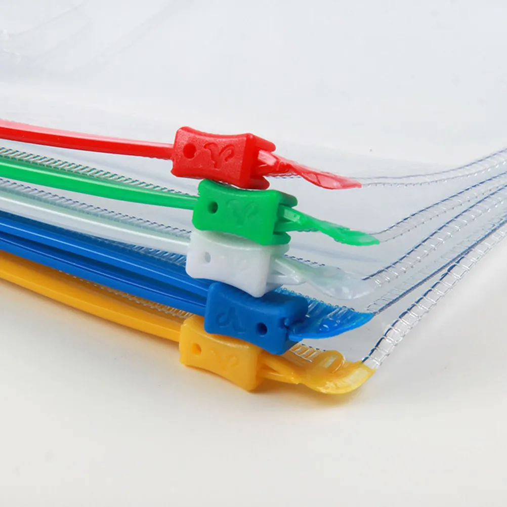 10Pcs Transparent PVC File Bag Zipper Colored Portable Document Holder Waterproof Organizer for School Office Stationery Storage