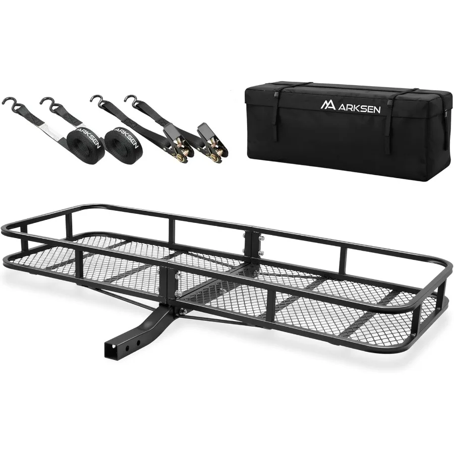 حامل البضائع ذو وصلة 60 × 23 × 5.5 بوصة مع حقيبة شحن و2 أشرطة بسقاطة بسعة 500 رطل وسعة 2 وصلة سحب لجهاز استقبال لتخزين الأمتعة